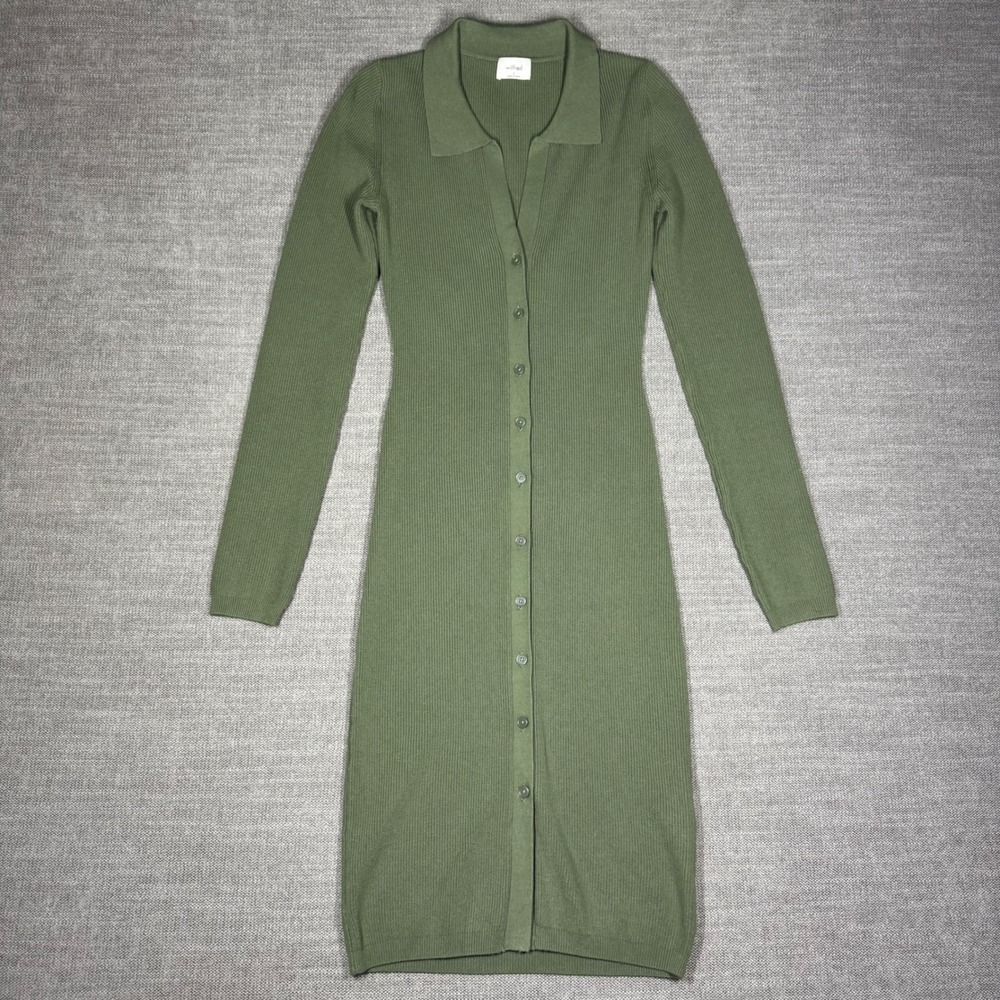 Aritzia Wilfred Cove Dress Small Green Ribbed Button Down Chic Midi Minimalist
